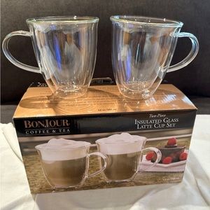 BonJour coffee & tea Two-piece insulated glass latte cup set 12 oz